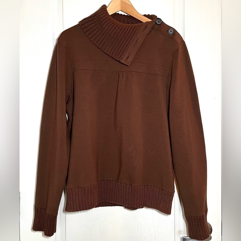 Old Navy SoSoft Brown Ribbed Cowl Neck Sweater Elbow Patchwork Chunky Preppy Y2K - Picture 2 of 16